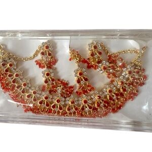 Bollywood Elegant Gold and Red Jewelry Set